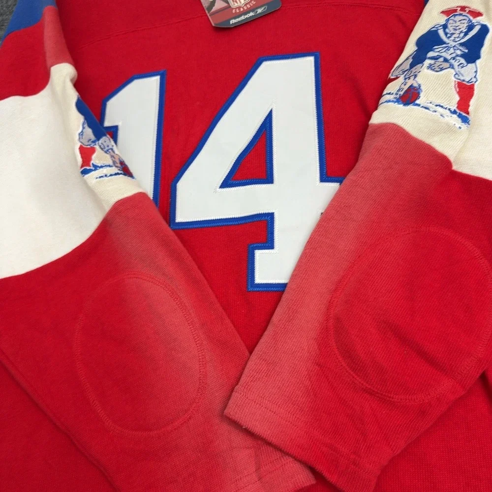 New England Patriots Reebok Jersey L Red Cotton Steve Grogan Heavyweight Vintage
